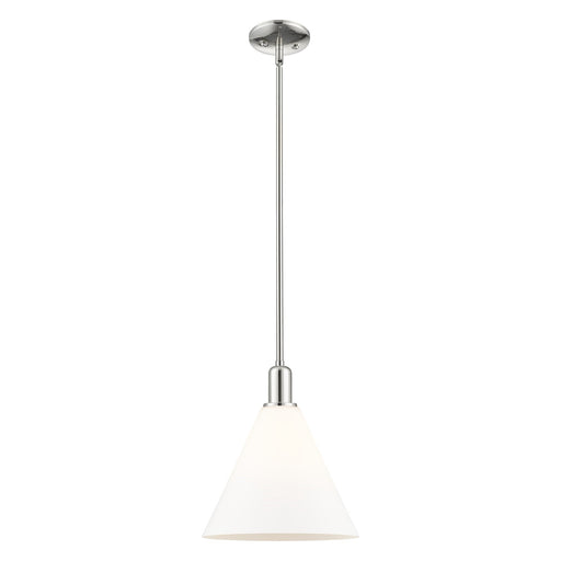 Innovations Berkshire Glass 12in 1-Light Mini Pendant | Industrial Polished Nickel and Matte White Glass | Kitchen Island & | Model 716-1S-PN-GBC-121