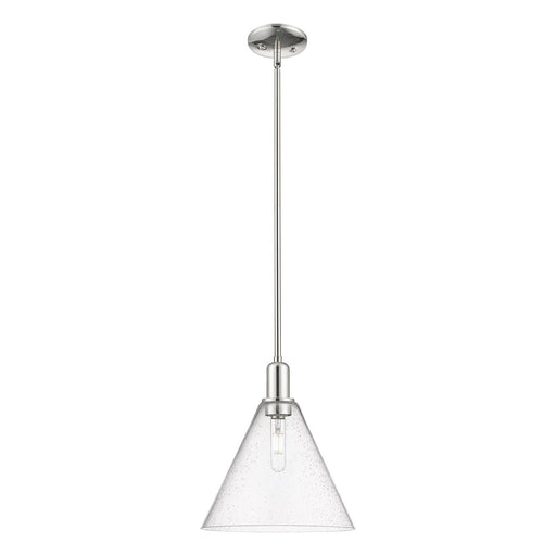 Innovations Berkshire Glass 12in 1-Light Mini Pendant | Industrial Polished Nickel Steel and Seedy Cone Glass | Kitchen Island & | Model 716-1S-PN-GBC-124