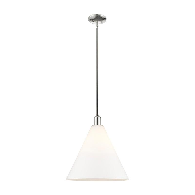 Innovations Berkshire Glass 16in 1-Light Mini Pendant | Industrial Polished Nickel and Matte White Glass | Kitchen Island & | Model 716-1S-PN-GBC-161