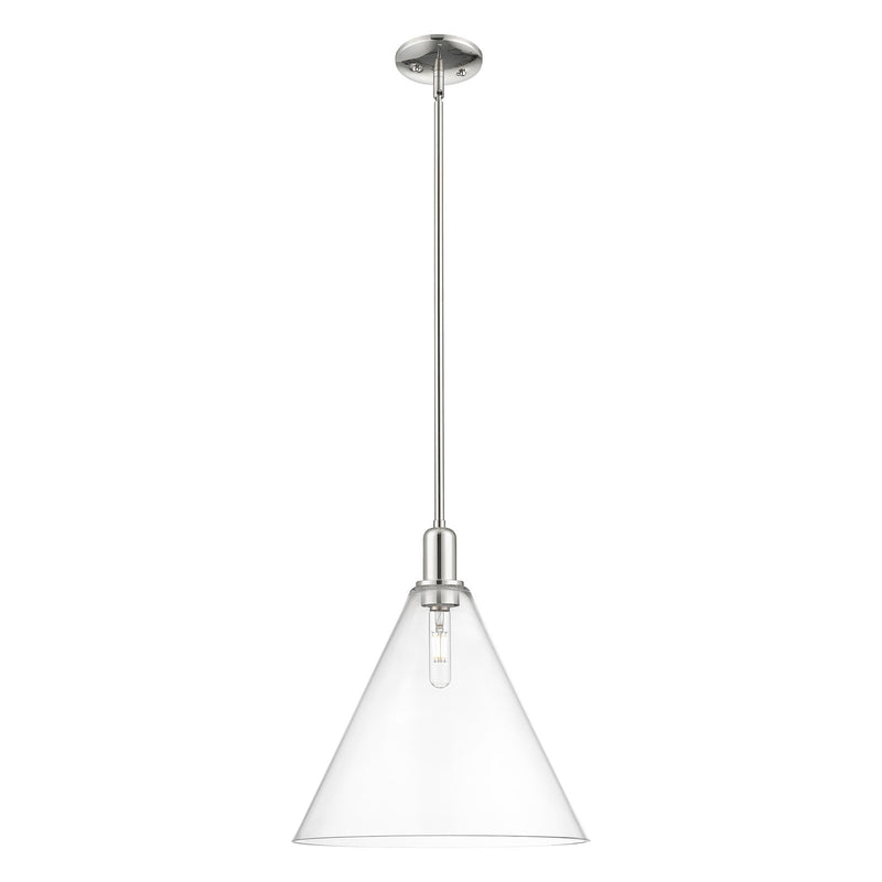 Innovations Berkshire Glass 16in 1-Light Mini Pendant | Industrial Polished Nickel Steel and Clear Cone Glass | Kitchen Island & | Model 716-1S-PN-GBC-162
