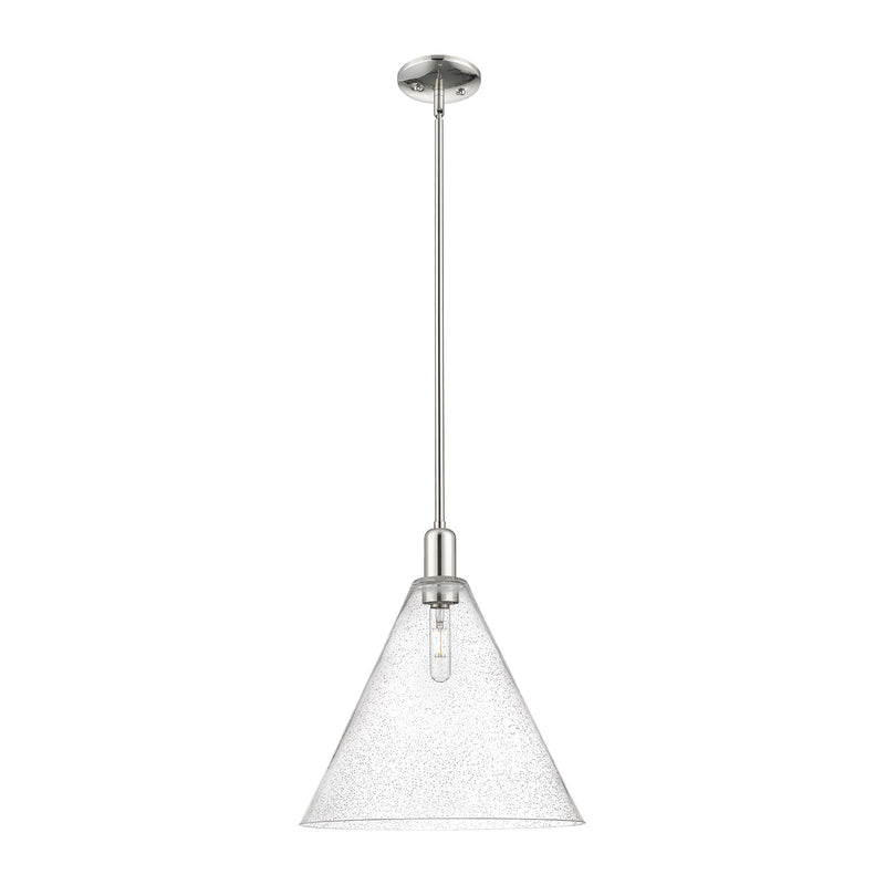 Innovations Berkshire Glass 16in 1-Light Mini Pendant | Industrial Polished Nickel Steel and Seedy Glass | Kitchen Island & | Model 716-1S-PN-GBC-164