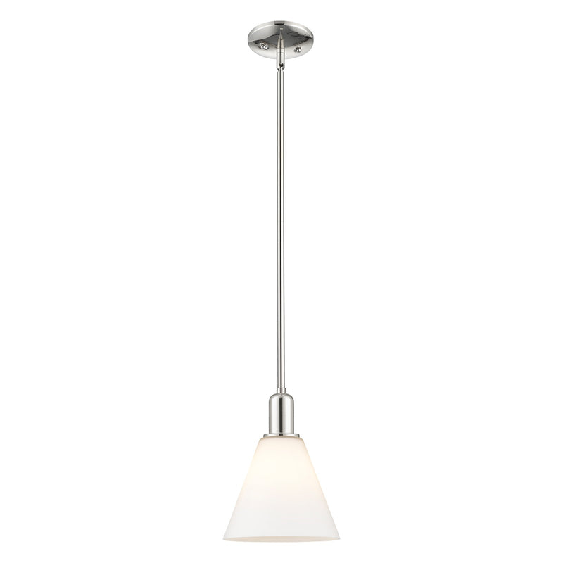 Innovations Berkshire Glass 8in 1-Light Mini Pendant | Industrial Polished Nickel Steel and Matte White Glass | Kitchen Island & | Model 716-1S-PN-GBC-81