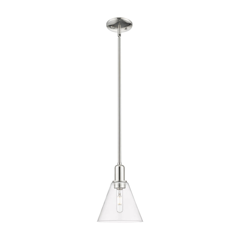 Innovations Berkshire 8in 1-Light Mini Pendant | Industrial Modern Polished Nickel and Clear Cone Glass | Kitchen Island & Dining | Model 716-1S-PN-GBC-82