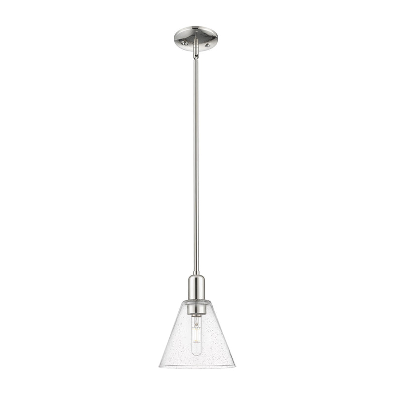 Innovations Berkshire Glass 8in 1-Light Mini Pendant | Industrial Polished Nickel Steel and Seedy Glass | Kitchen Island & Dining | Model 716-1S-PN-GBC-84