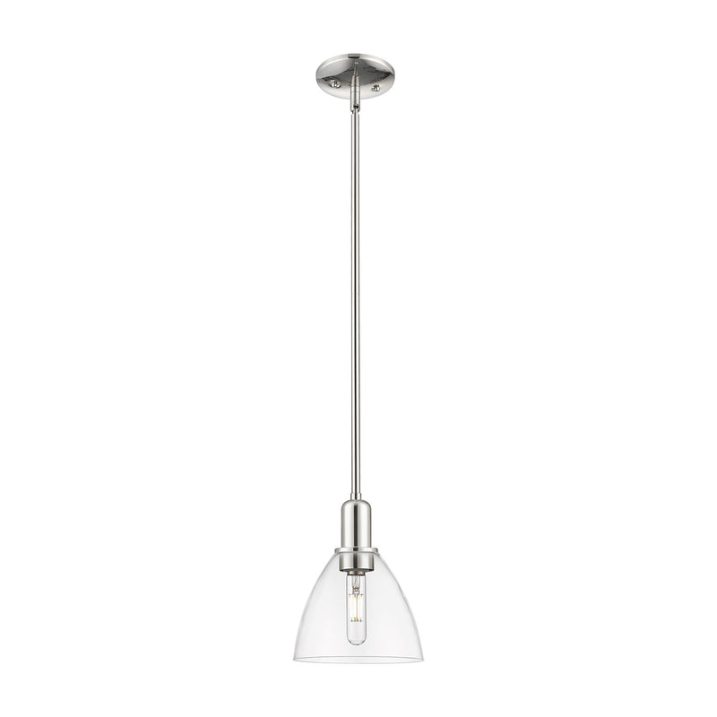 Innovations Bristol 8in 1-Light Mini Pendant | Industrial Polished Nickel Steel and Clear Glass | Kitchen Island & Dining Room | Model 716-1S-PN-GBD-752