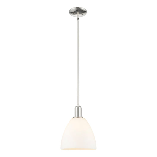 Innovations Bristol 9in 1-Light Mini Pendant | Industrial Polished Nickel and Matte White Glass | Kitchen Island & Dining Room | Model 716-1S-PN-GBD-91