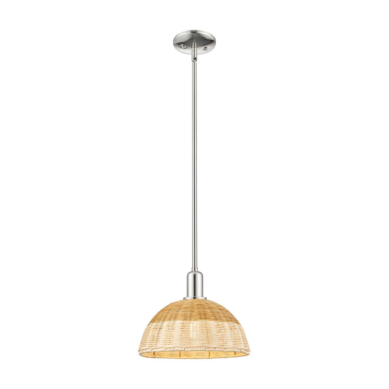 Innovations Natural Ballston Dome 12in 1-Light Mini Pendant | Farmhouse Polished Nickel and Natural Fiber Basketweave | Model 716-1S-PN-NBD2-12-NAT