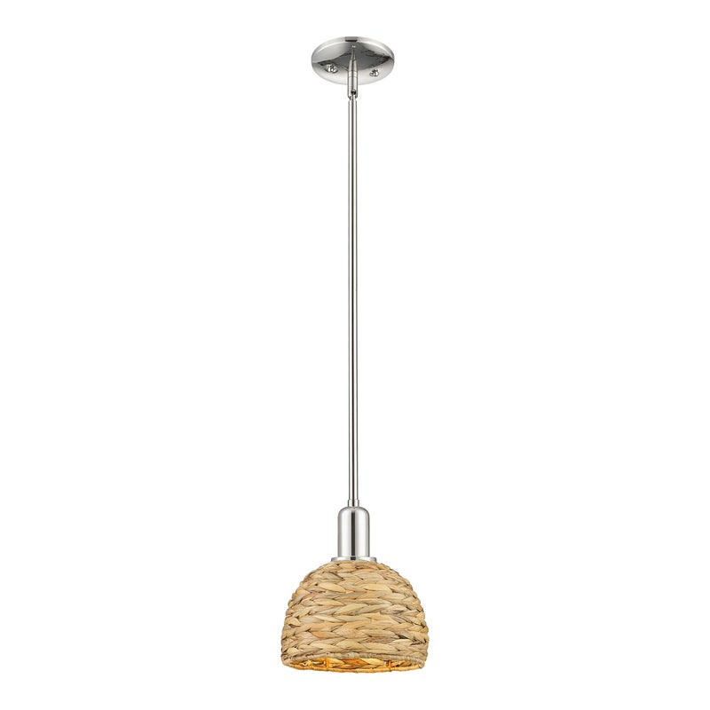 Innovations Woven Rattan 8in 1-Light Mini Pendant | Rustic Farmhouse Polished Nickel and Natural Woven Rattan | Kitchen Island | Model 716-1S-PN-RBD-8-NAT