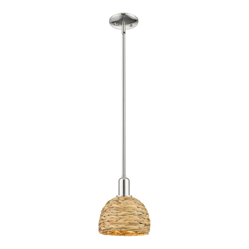 Innovations Woven Rattan 8in 1-Light Mini Pendant | Rustic Farmhouse Polished Nickel and Natural Woven Rattan | Kitchen Island | Model 716-1S-PN-RBD-8-NAT