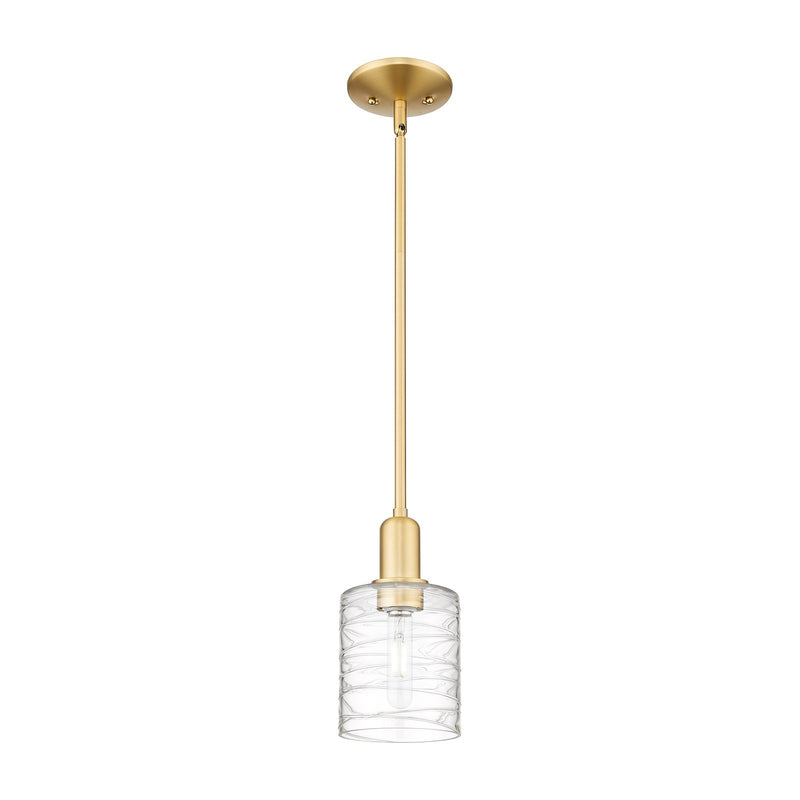 Innovations Cobbleskill 5in 1-Light Mini Pendant | Industrial Satin Gold Steel and Deco Swirl Glass | Kitchen Island & Dining Room | Model 716-1S-SG-G1113