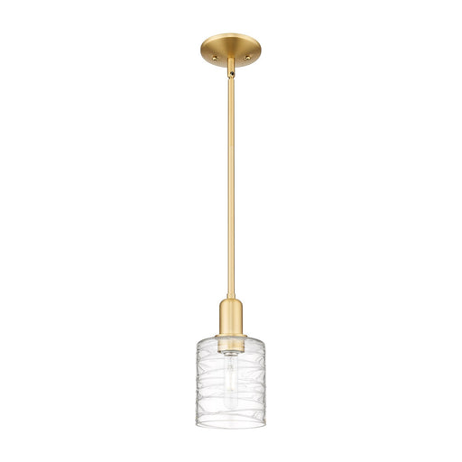 Innovations Cobbleskill 5in 1-Light Mini Pendant | Industrial Satin Gold Steel and Deco Swirl Glass | Kitchen Island & Dining Room | Model 716-1S-SG-G1113