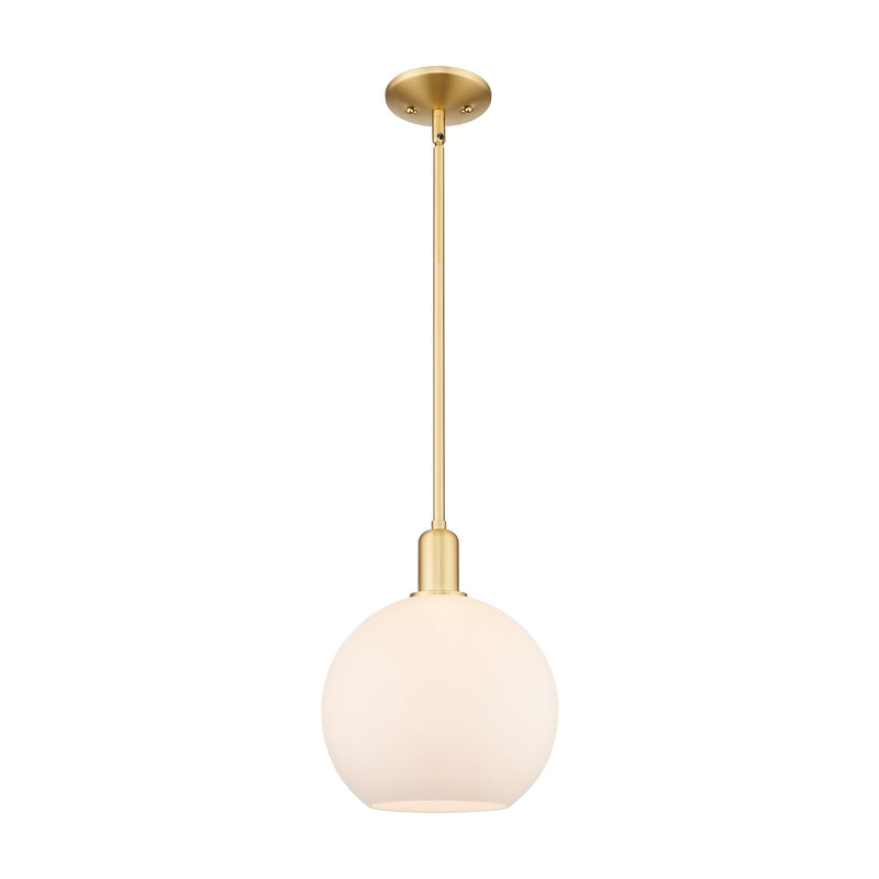 Innovations Athens 10in 1-Light Mini Pendant | Industrial Satin Gold Steel and Matte White Glass | Kitchen Island & Dining Room | Model 716-1S-SG-G121-10