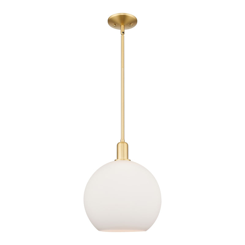 Innovations Athens 12in 1-Light Mini Pendant | Industrial Satin Gold Steel and Matte White Glass | Kitchen Island & Dining Room | Model 716-1S-SG-G121-12