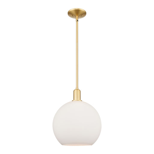 Innovations Athens 12in 1-Light Mini Pendant | Industrial Satin Gold Steel and Matte White Glass | Kitchen Island & Dining Room | Model 716-1S-SG-G121-12