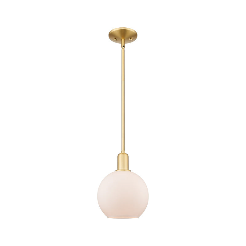 Innovations Athens 8in 1-Light Mini Pendant | Industrial Satin Gold Steel and Matte White Glass | Kitchen Island & Dining Room | Model 716-1S-SG-G121-8