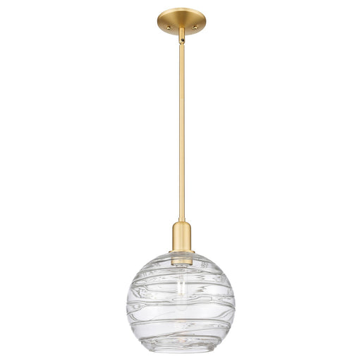 Innovations Athens Deco Swirl 10in 1-Light Mini Pendant | Industrial Satin Gold Steel and Clear Deco Swirl Glass | Kitchen | Model 716-1S-SG-G1213-10CL