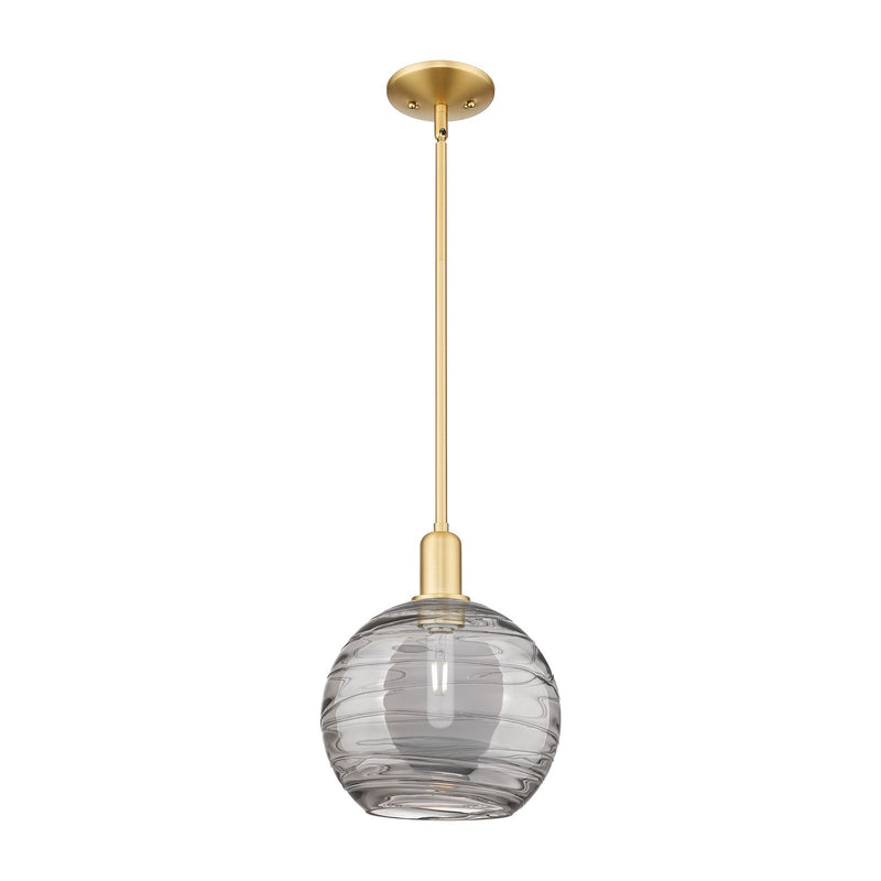 Innovations Athens Deco Swirl 10in 1-Light Mini Pendant | Industrial Satin Gold Steel and Light Smoke Glass | Kitchen Island | Model 716-1S-SG-G1213-10SM