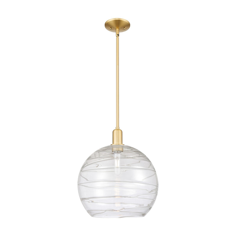 Innovations Athens Deco Swirl 14in 1-Light Mini Pendant | Industrial Satin Gold Steel and Clear Deco Swirl Glass | Kitchen | Model 716-1S-SG-G1213-14CL
