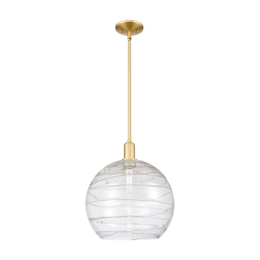 Innovations Athens Deco Swirl 14in 1-Light Mini Pendant | Industrial Satin Gold Steel and Clear Deco Swirl Glass | Kitchen | Model 716-1S-SG-G1213-14CL