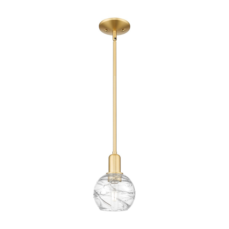 Innovations Athens Deco Swirl 6in 1-Light Mini Pendant | Industrial Satin Gold Steel and Clear Deco Swirl Glass | Kitchen | Model 716-1S-SG-G1213-6CL