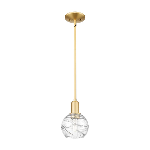 Innovations Athens Deco Swirl 6in 1-Light Mini Pendant | Industrial Satin Gold Steel and Clear Deco Swirl Glass | Kitchen | Model 716-1S-SG-G1213-6CL