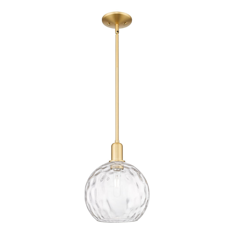 Innovations Athens Water Glass 10in 1-Light Mini Pendant | Industrial Satin Gold Steel and Clear Glass | Kitchen Island & | Model 716-1S-SG-G1215-10