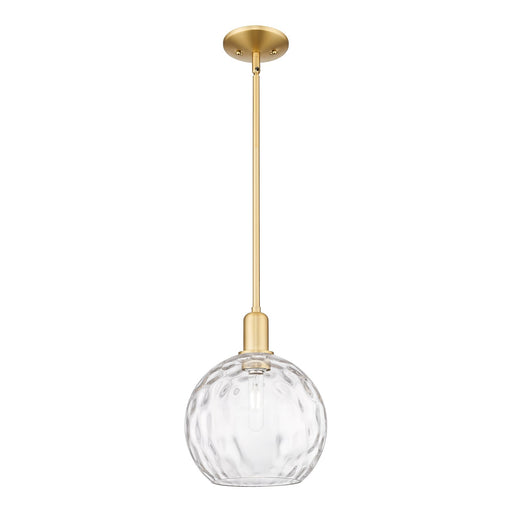 Innovations Athens Water Glass 10in 1-Light Mini Pendant | Industrial Satin Gold Steel and Clear Glass | Kitchen Island & | Model 716-1S-SG-G1215-10
