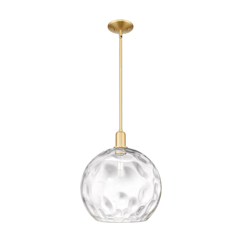 Innovations Athens Water Glass 13in 1-Light Mini Pendant | Industrial Satin Gold Steel and Clear Water Glass | Kitchen Island & | Model 716-1S-SG-G1215-14