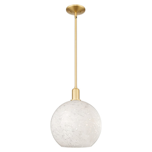 Innovations Lighting White Mouchette 12in 1-Light Mini Pendant | Industrial Satin Gold Steel and White Mouchette Glass | Model 716-1S-SG-G1216-12WM