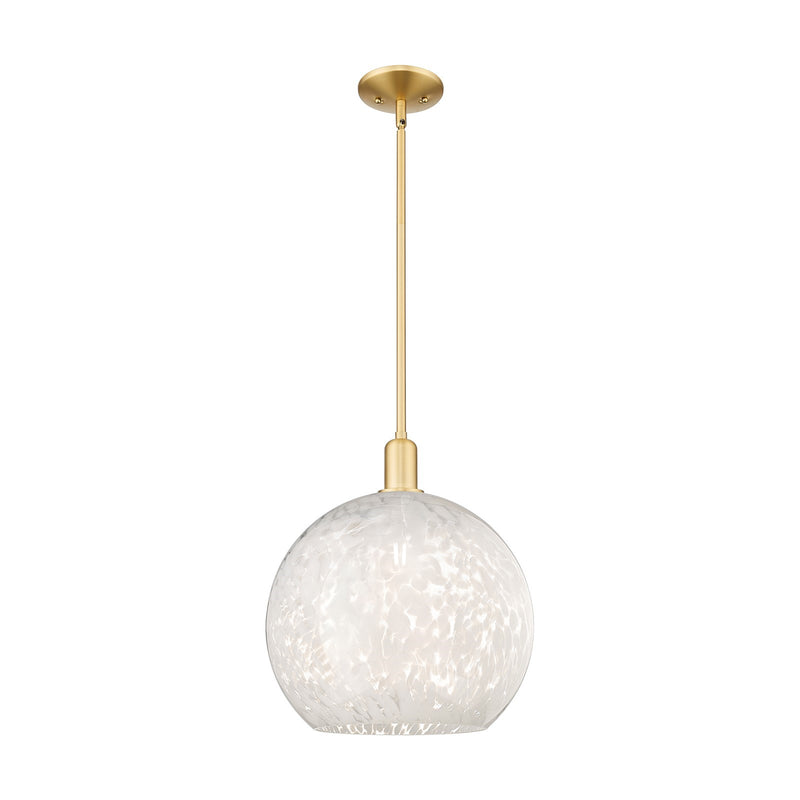 Innovations Lighting White Mouchette 14in 1-Light Mini Pendant | Industrial Satin Gold Steel and White Mouchette Glass | Model 716-1S-SG-G1216-14WM