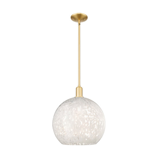 Innovations Lighting White Mouchette 14in 1-Light Mini Pendant | Industrial Satin Gold Steel and White Mouchette Glass | Model 716-1S-SG-G1216-14WM