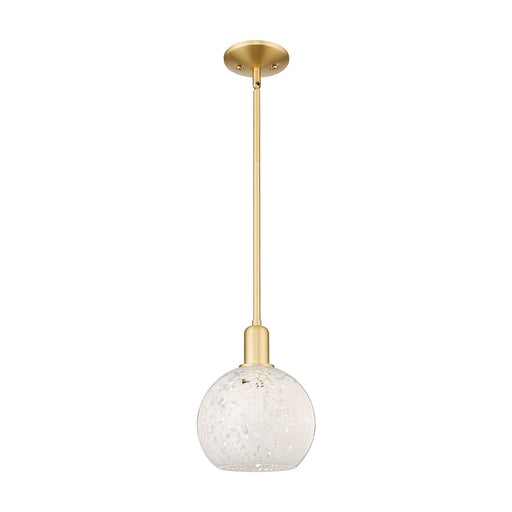 Innovations Lighting Arcadia 8in 1-Light Mini Pendant | Industrial Satin Gold Steel and White Mouchette Glass | Kitchen Island | Model 716-1S-SG-G1216-8WM