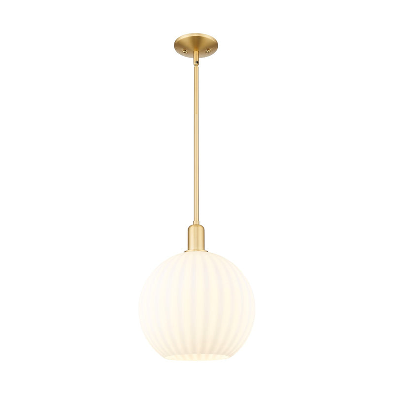 Innovations Lighting Arcadia 12in 1-Light Mini Pendant | Industrial Satin Gold Steel and White Venetian Glass | Kitchen | Model 716-1S-SG-G1217-12WV