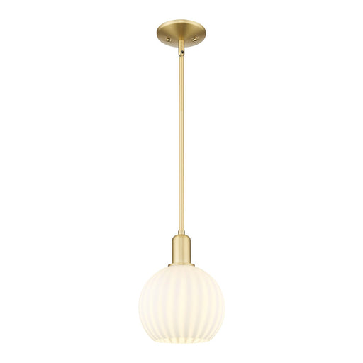 Innovations Lighting White Venetian 8in 1-Light Mini Pendant | Industrial Satin Gold Steel and White Venetian Glass | Kitchen | Model 716-1S-SG-G1217-8WV
