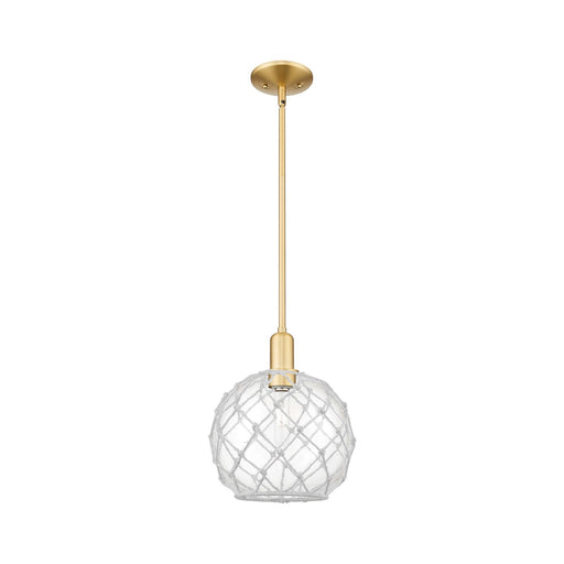 Innovations Farmhouse Rope 10in 1-Light Mini Pendant | Industrial Satin Gold Steel and Clear Glass with White Rope | Kitchen | Model 716-1S-SG-G122-10RW