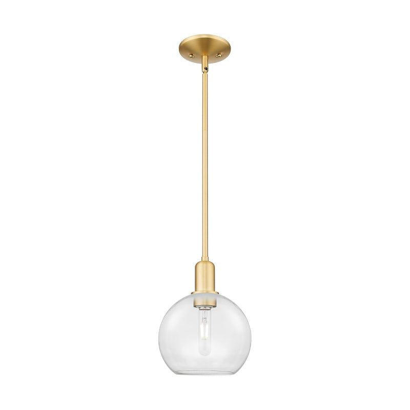 Innovations Athens 8in 1-Light Mini Pendant | Industrial Satin Gold Steel and Clear Glass | Kitchen Island & Dining Room | 8 x 8 | Model 716-1S-SG-G122-8