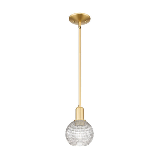 Innovations Athens 6in 1-Light Mini Pendant | Industrial Satin Gold Steel and Clear Basket Weave Glass | Kitchen Island & | Model 716-1S-SG-G122C-6CL
