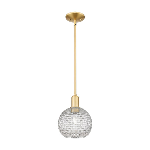 Innovations Athens 8in 1-Light Mini Pendant | Industrial Satin Gold Steel and Clear Basket Weave Glass | Kitchen Island & | Model 716-1S-SG-G122C-8CL