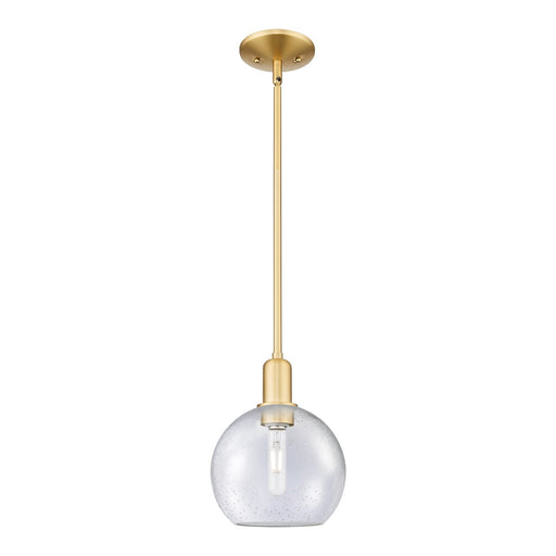 Innovations Athens 8in 1-Light Mini Pendant | Industrial Satin Gold Steel and Seedy Glass | Kitchen Island & Dining Room | 8 x 8 | Model 716-1S-SG-G124-8