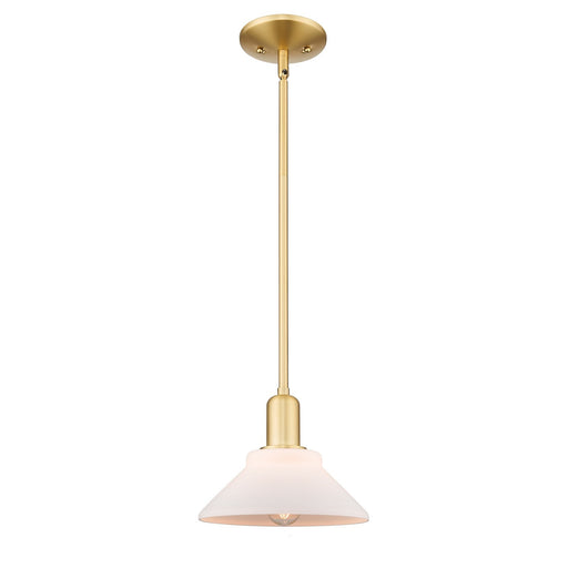 Innovations Orwell 8in 1-Light Mini Pendant | Industrial Satin Gold Steel and Matte White Glass | Kitchen Island & Dining Room | Model 716-1S-SG-G131