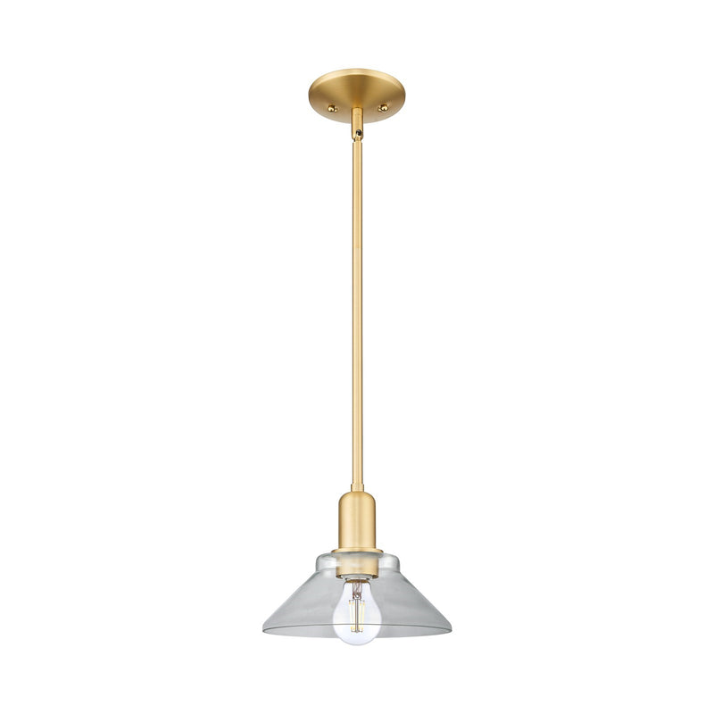 Innovations Orwell 8in 1-Light Mini Pendant | Industrial Satin Gold Steel and Clear Glass | Kitchen Island & Dining Room | 8.38 x | Model 716-1S-SG-G132