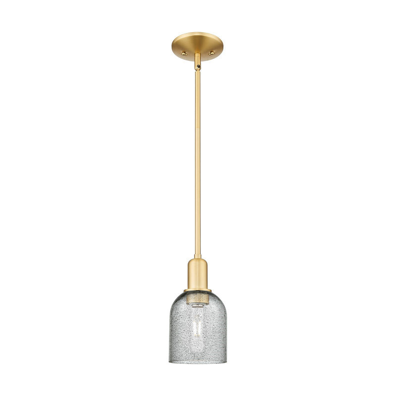Innovations Caledonia 5in 1-Light Mini Pendant | Industrial Satin Gold Steel and Charcoal Glass | Kitchen Island & Dining Room | 5 | Model 716-1S-SG-G257