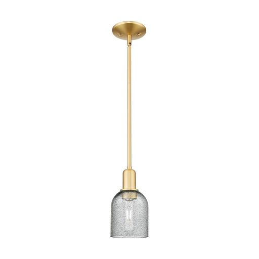 Innovations Caledonia 5in 1-Light Mini Pendant | Industrial Satin Gold Steel and Charcoal Glass | Kitchen Island & Dining Room | 5 | Model 716-1S-SG-G257