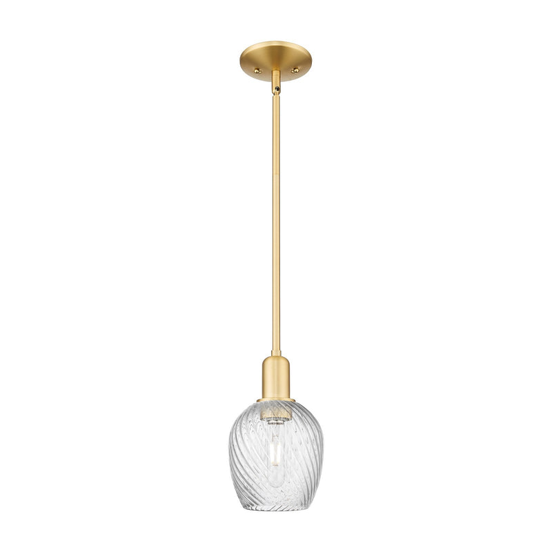 Innovations Salina 6in 1-Light Mini Pendant | Industrial Satin Gold Steel and Clear Spiral Fluted Glass | Kitchen Island & Dining | Model 716-1S-SG-G292
