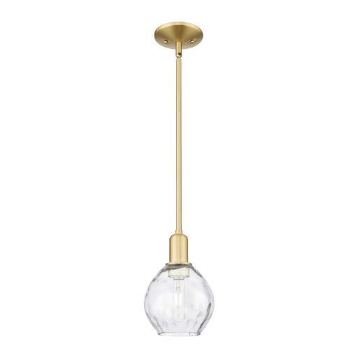 Innovations Waverly 6in 1-Light Mini Pendant | Industrial Satin Gold Steel and Clear Water Glass | Kitchen Island & Dining Room | 6 | Model 716-1S-SG-G362