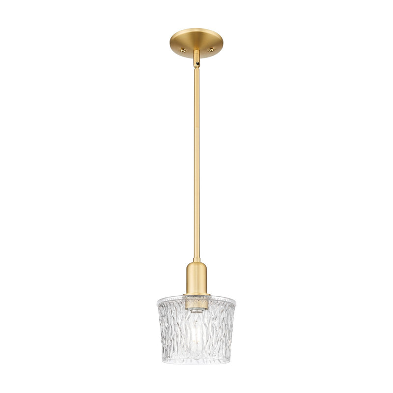 Innovations Niagara 7in 1-Light Mini Pendant | Industrial Satin Gold Steel and Clear Textured Glass | Kitchen Island & Dining Room | Model 716-1S-SG-G402