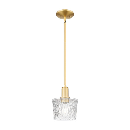 Innovations Niagara 7in 1-Light Mini Pendant | Industrial Satin Gold Steel and Clear Textured Glass | Kitchen Island & Dining Room | Model 716-1S-SG-G402