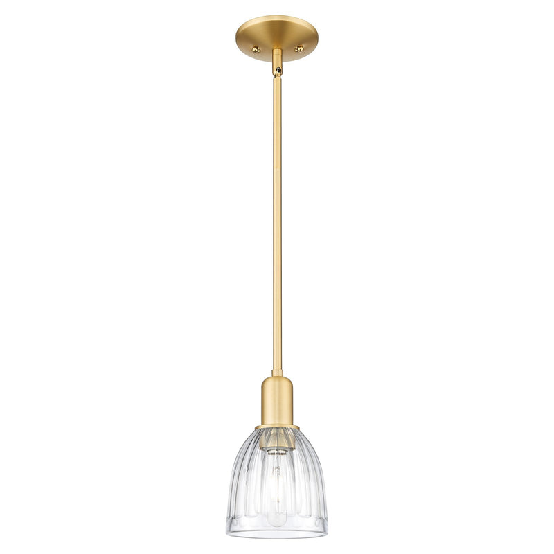 Innovations Brookfield 6in 1-Light Mini Pendant | Industrial Satin Gold Steel and Clear Ribbed Glass | Kitchen Island & Dining Room | Model 716-1S-SG-G442