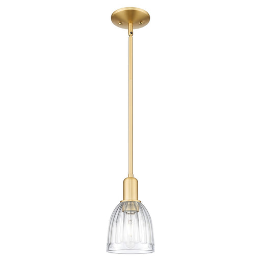 Innovations Brookfield 6in 1-Light Mini Pendant | Industrial Satin Gold Steel and Clear Ribbed Glass | Kitchen Island & Dining Room | Model 716-1S-SG-G442