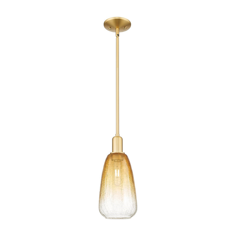 Innovations Brookhaven Almond 6in 1-Light Mini Pendant | Industrial Satin Gold Steel and Amber Glass | Kitchen Island & Dining | Model 716-1S-SG-G480-6AM